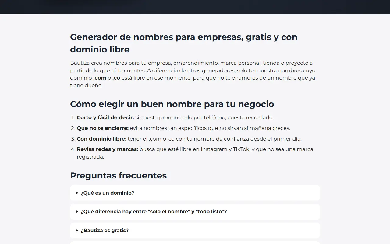 Generador de nombres para empresas, gratis y con dominio libre