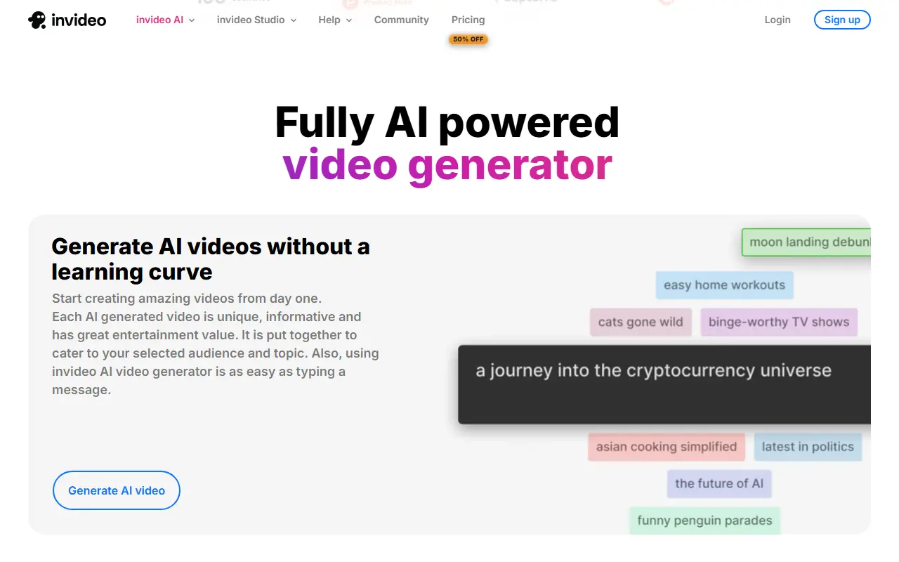 Fully AI powered
video generator